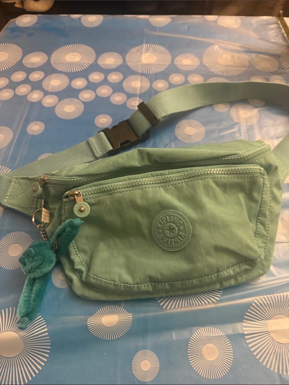 Kipling Teal Green Crossbody Sling with Monkey Charm - Picture 2 of 7